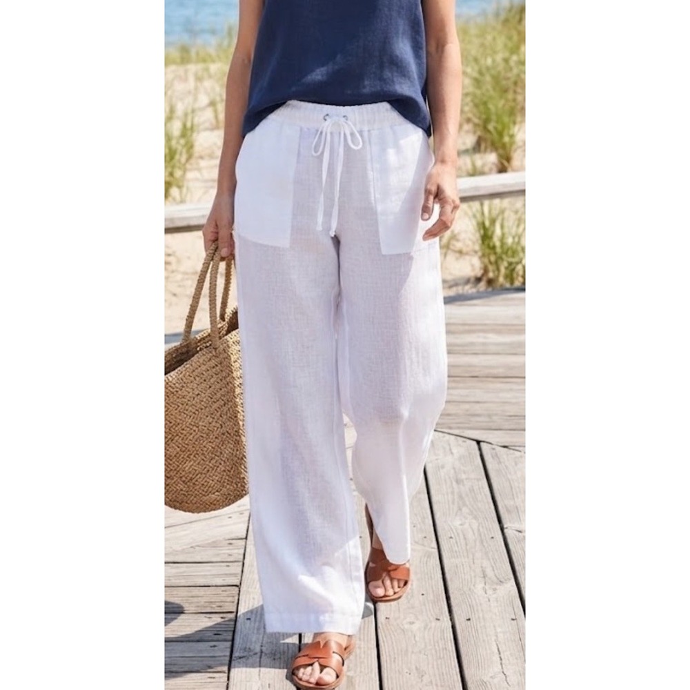 St Tropez West Linen Wide Leg Pants White  Women Beach Lightweight Sz Med 32x30